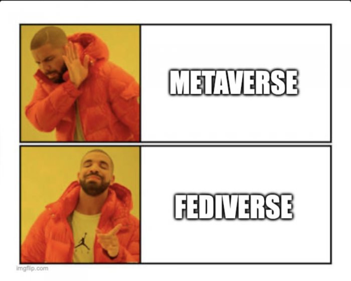 Mem pokazujący niechęć do Metaverse i sympatię dla Fediverse